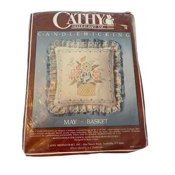 Cathy Needlecraft May Basket Pillow Candlewicking Embroidery Kit Betsy Gentry 84 - Picture 1 of 2